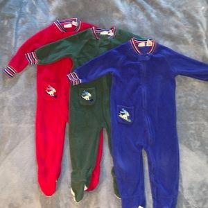 LL Bean Fleece Footies - good condition-blue need foot patch, pls see in photos!